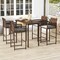 Costway Patio Bar Stools Set of 2/4 PE Rattan Bar Height Chairs with Backrests & Armrests